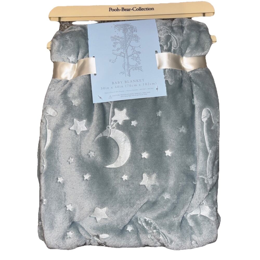 Winnie the Pooh Bear Collection Embossed Balloon Lovey Plush Baby Blanket Blue